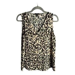 Halogen Brown and Black Leopard Print Sleeveless Blouse With V Neckline Size M